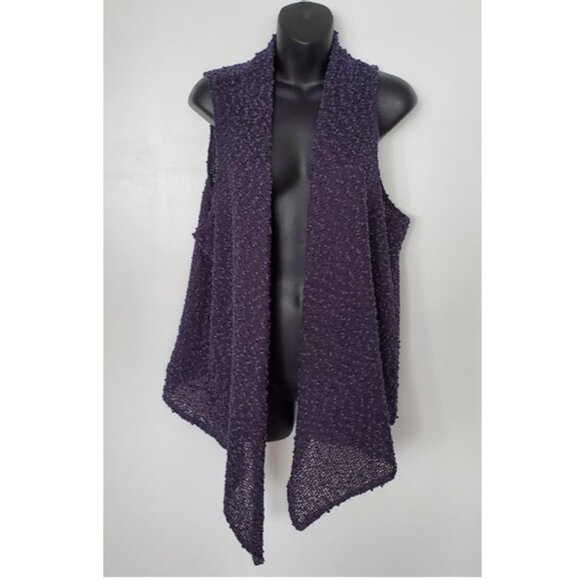 Chico's Sweaters - Chico's Open Stitch Bouclé Crochet Sleeveless Open Front Shawl Cardigan Size M